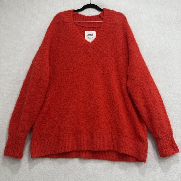 aerie Sweaters - Aerie Sweater Womens Large Red V Neck Fuzzy Boucle Cozy Knit Pullover Oversized